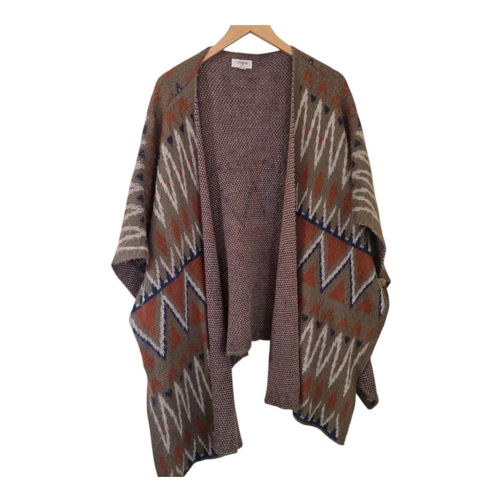 Umgee Aztec Cardigan Sweater M/L Boho Open Front Button Under Sleeve Knit